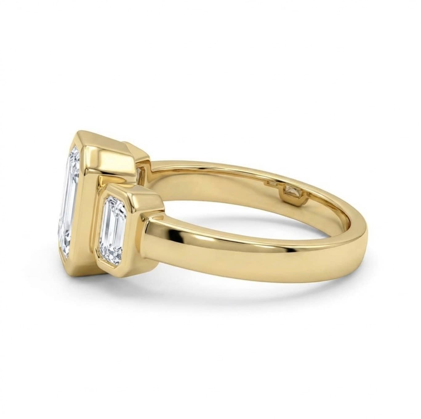 Bezel Emerald Cut Trilogy Ring - Diamond Boulevard Burnside